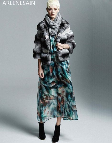 

women's fur & faux arlenesain custom chinchilla coat with leather jacket, Black