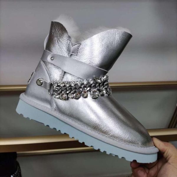 

boots vallu2021 winter leather long furry fashion along the rhinestone high-end buckle non-slip outdoor snow, Black