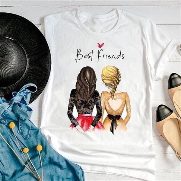 

graphic friends love sister fashion women printing cartoon short sleeve summer print female clothes tees shirt, White