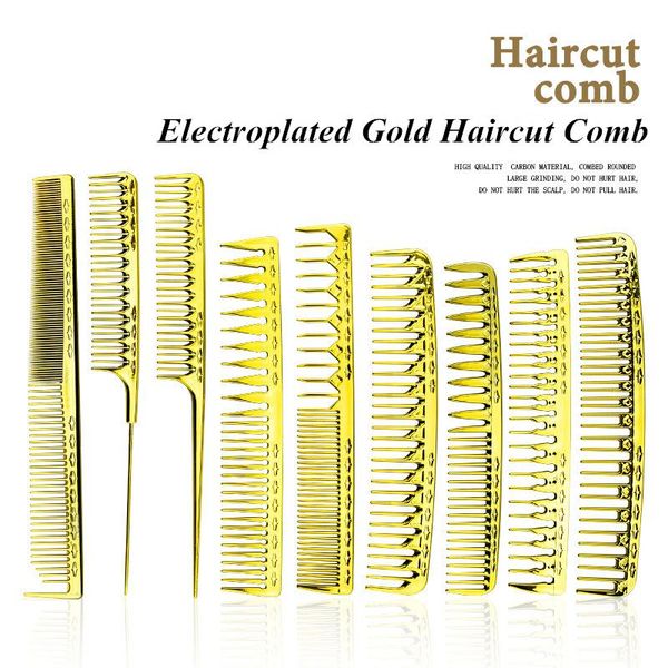 

pro electroplated gold haircut comb tip tail barber hairdressing hair cutting anti-static care styling tool y0508 brushes, Silver