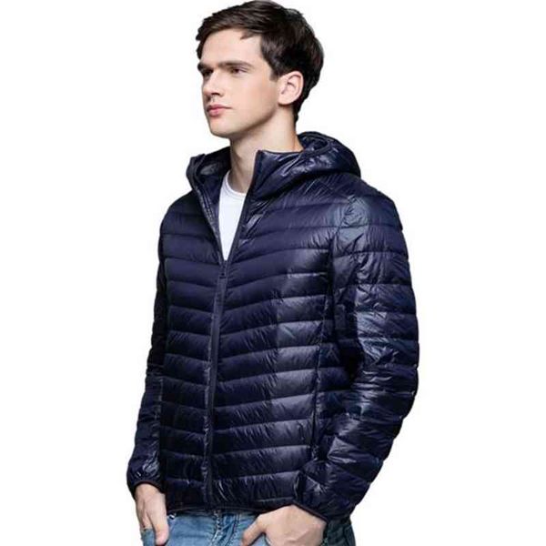 

men duck down et with hoodi 90% down contentultra ultra light long sve solid winter coat portable outwear spring, Black