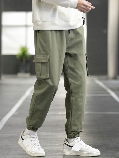 

men flap pocket tapered pants k2kt#, Black