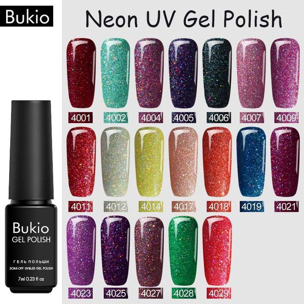

bukio neon glitter color nail design gel polish semi permanent enamels uv lamp varnish manicure decoration sets1, Red;pink