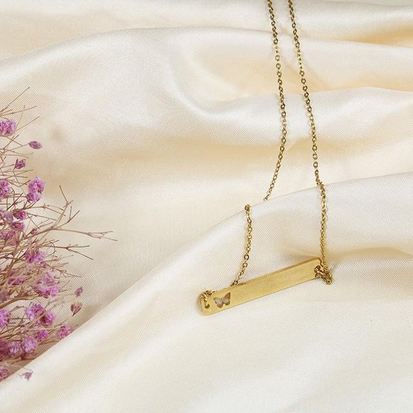 

pendant necklaces stainless steel butterfly necklace chains for women girl birthday statement vintage short choker, Silver