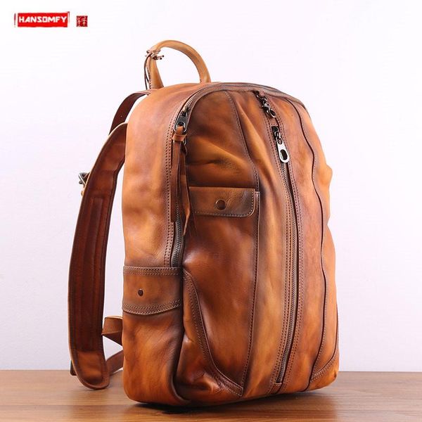 

backpack the first layer of leather large capacity lapbag travel simple wild computer bags men's schoobag leisure