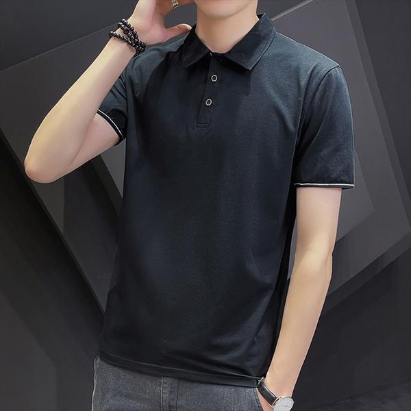 

lovzon summer han edition mens polos pure color contracted shirt young fashion leisure male lapel polo unlined upper garment, White;black