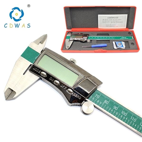 Display digital 0-150mm 0.01mm de calipers de aço inoxidável mm / polegada Leitura dupla de dupla LCD Electronic Vernier Caliper impermeável 210922