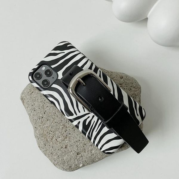 

card holders suitable for apple 7/8 leather wristband zebra pattern mobile phone case 12promax bracket 11pro all-inclusive soft shell xs, Brown;gray