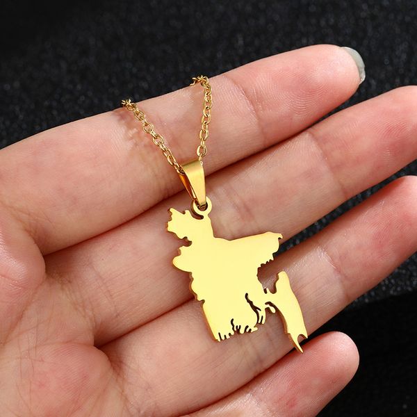 

european and american stainless steel bangladesh map pendant necklace, Silver