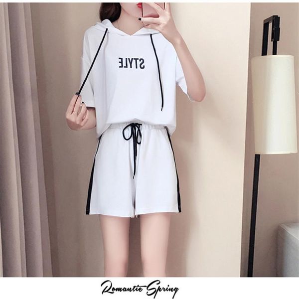 

women's tracksuits sportswear 2021 spring summer cotton short-sleeved short two-piece female loose casual student running clothing suit, Gray