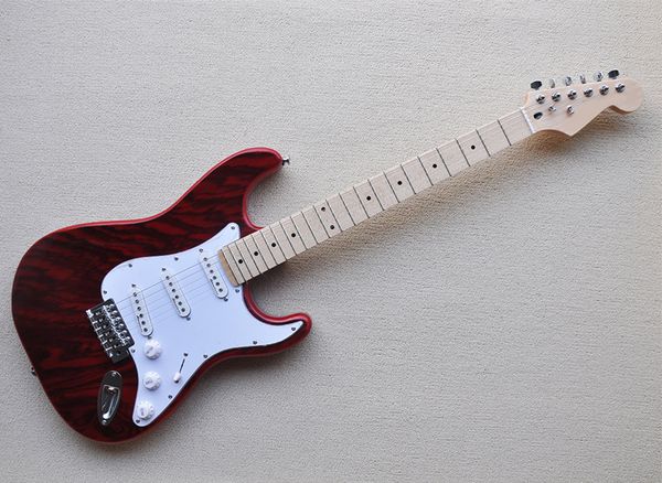 

red electric guitar with zebra wood veneer,maple fretboard,sss pickups,can be customized