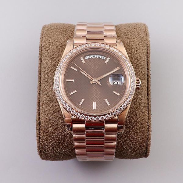 

wristwatches business casual automatic mechanical men's watch 40mm gold steel band luminous three needle quality, Slivery;brown