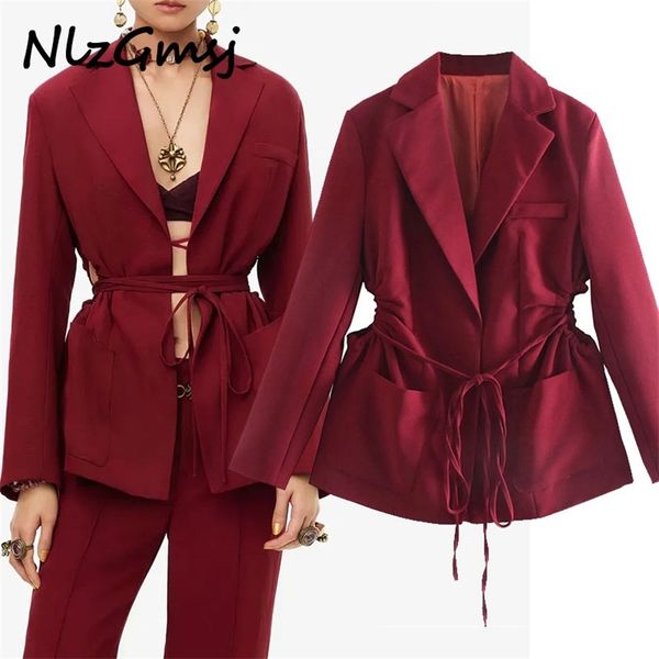 

women spring jacket blazer woman waist cut out elegant belt office female suit long sleeve casual 05 210628, White;black