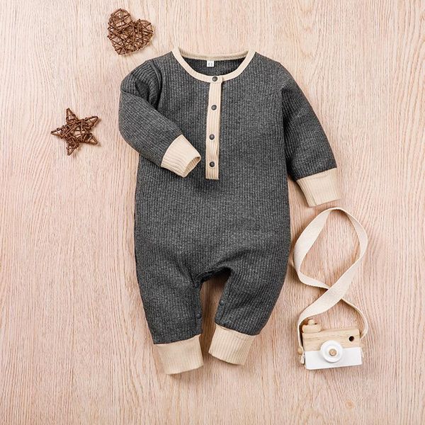 

autumn kids baby clothes born boys girls button long sleeve o-neck knitted romper jumpsuit outfits for bouys jumpsuits, Blue