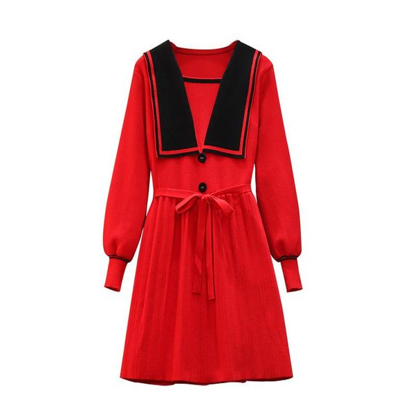 

casual dresses yuzacdwx 2021 autumn england style big yards dress fashion slim knit graceful female spring vestido, Black;gray