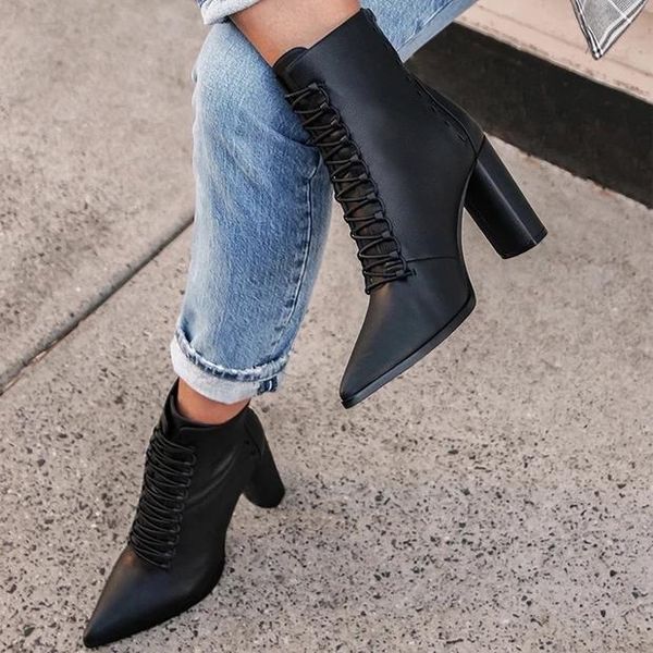

leather british style flat boots black pointed toe handsome motorcycle women's