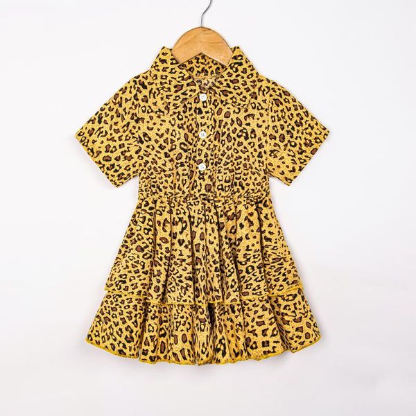 

girl's dresses summer girl\u2021s casual short sleeve dress fashion sweet leopard button lapel ruffles a-line mid-length yellow, Red;yellow