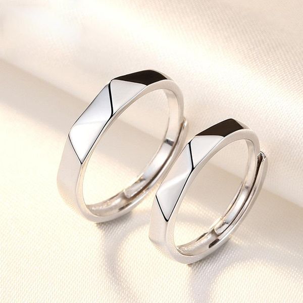 

cluster rings 925 sterling silver mirror finish love ring resizable lovers' couple boyfrid girlfriend gift, Golden;silver