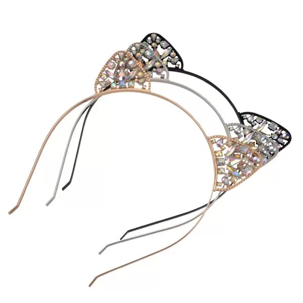 

hair accessories cat ear headband for kids and 3 colors head hoop rhinestones metal hairband christmas gift c3, Silver