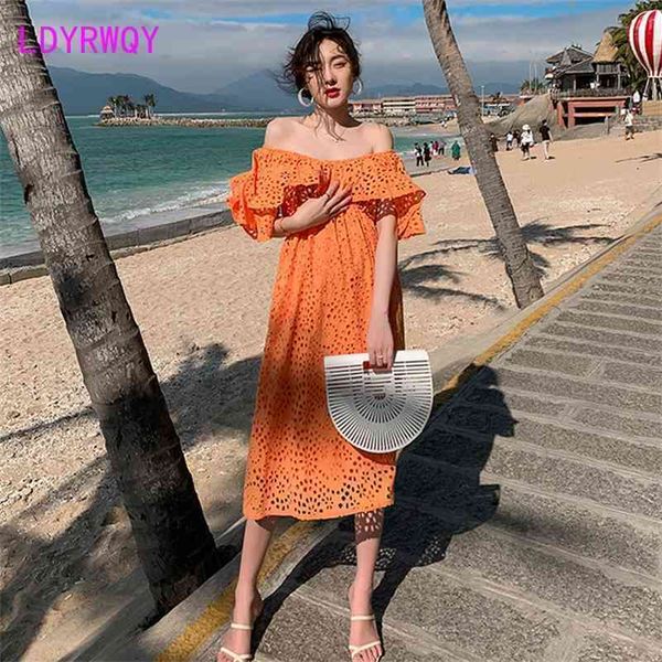 

ldyrwqy summer korean version of the beach fashion line neck shoulders and bare back slim dress 210416, Black;gray