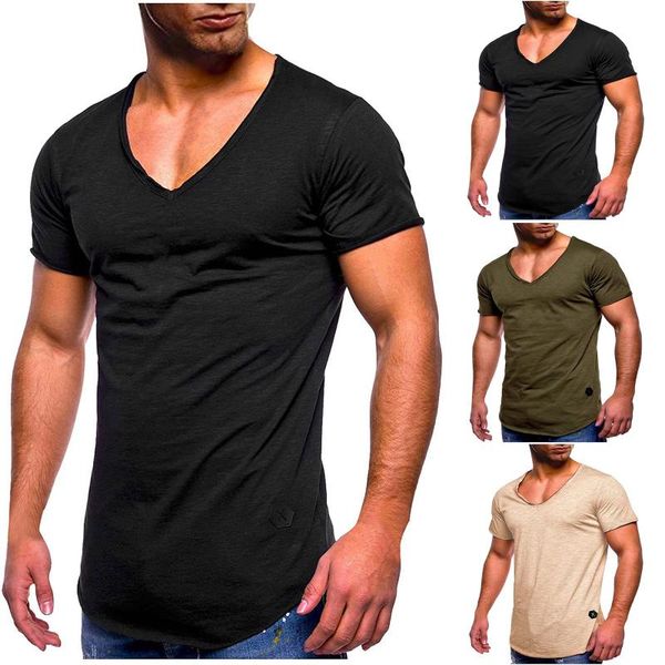 

men's t-shirts summer solid color slim fit v-neck fashion short sleeve t-shirt genshin impact camiseta hombre t shirt for men, White;black