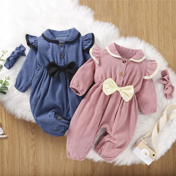 2021 neue Stil Neugeborenen Baby Overall Frühling Autume Bowknot Baumwolle Romper Infant Kleinkind Langarm Outfits Jungen Mädchen Kleidung 0-12M