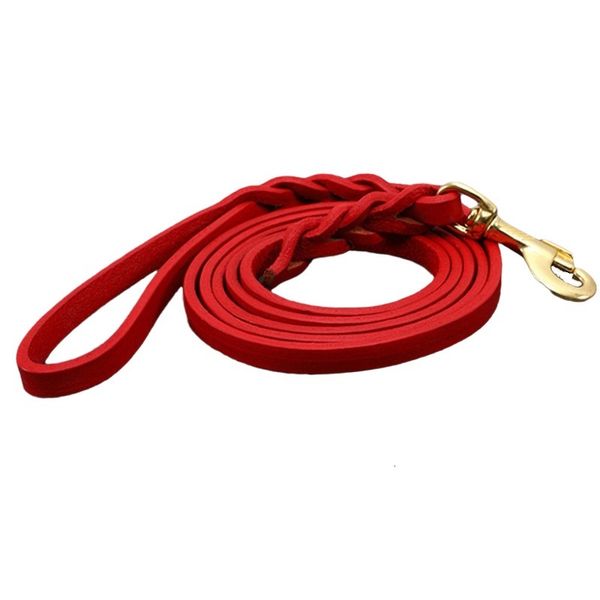 

dog collars & leashes red color braided real leather leash walking lead large big traction rope copper hook for german shepherd labrador s 1