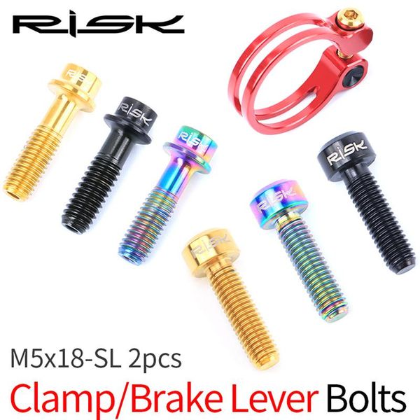 

bike brakes 2pcs risk titanium alloy m5*18mm bicycle bolts ultralight mtb road brake lever screws cycling seatpost clamp hollow
