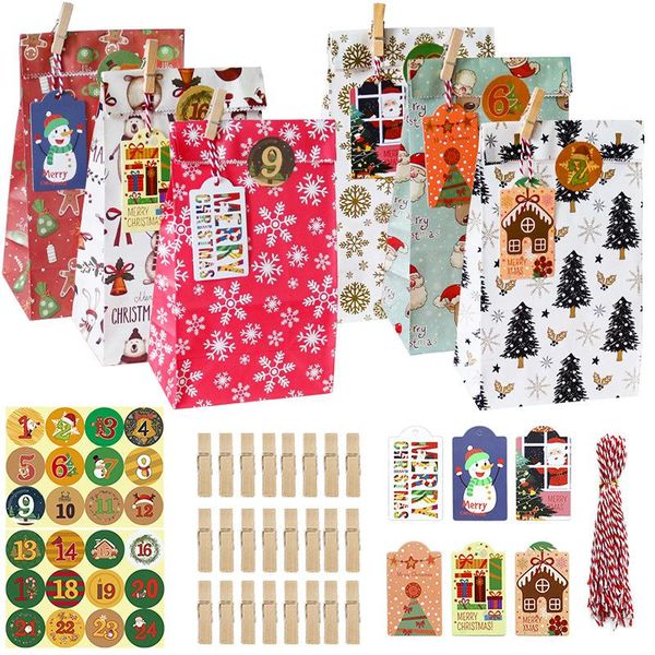 

gift wrap 1set christmas kraft paper baking packaging bags sticker wooden clip set diy snack biscuits