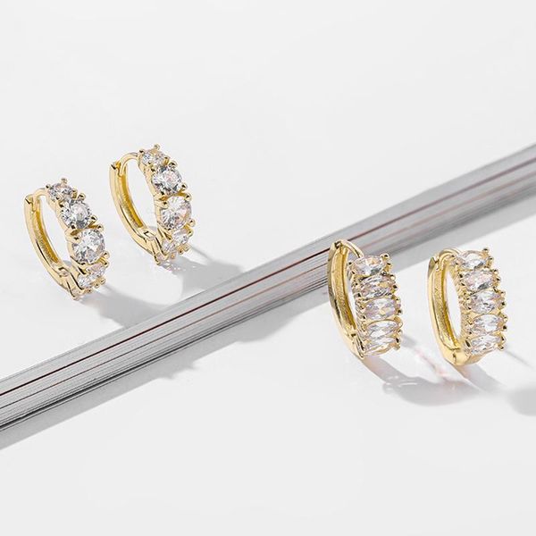 

hoop & huggie 2021 trendy small earrings with geometric clear cz crystal for women girls gold color wedding jewelry, Golden;silver