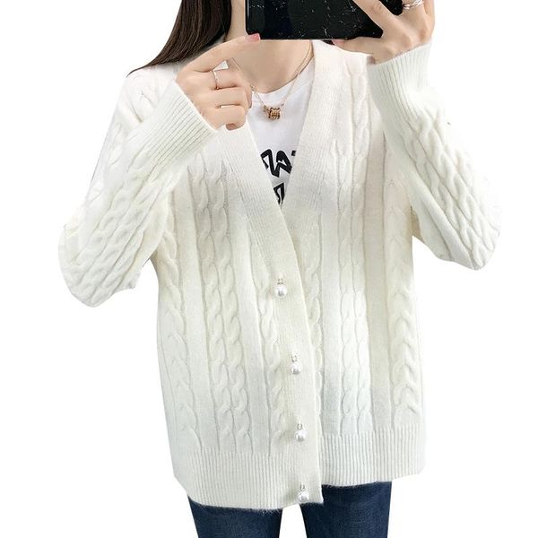 

women's sweaters autumn women sweater winter thick coarse wool loose long sleeve v-neck female warm knit jumper casual outwear, White;black