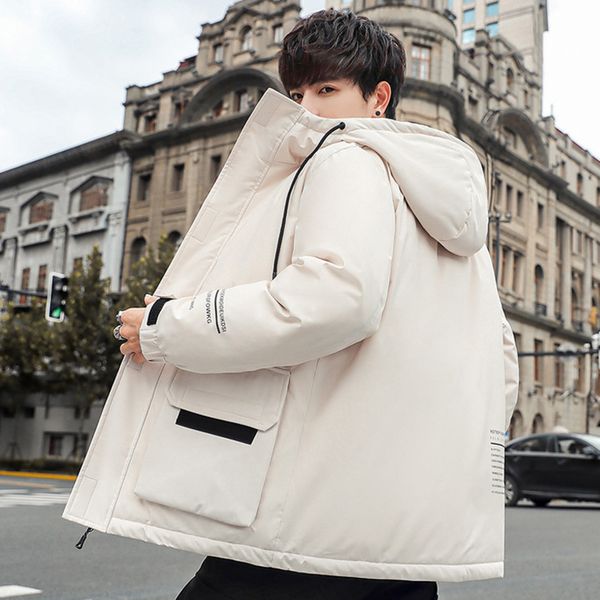 

winter 2021 thickened hooded men's short youth white duck warm casual down et, Black