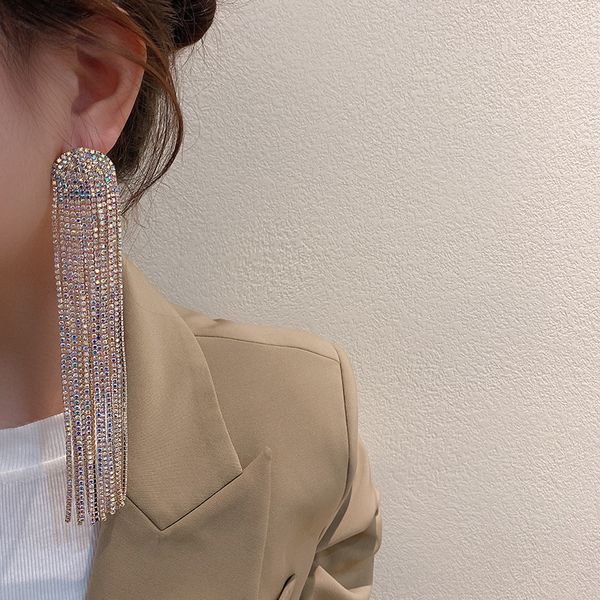 

full of diamond long tassels wedding earrings natural diamond earrings set luxury set dinner style earrings for women fashion diamond weddin, Black