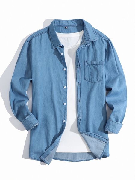 

men patched pocket denim shirt without tee b0pp#, Blue