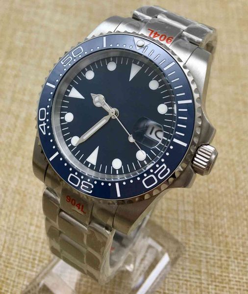 

retro 40mm blue dial brightturning date steel case clock automatic mechanical watch oyster band rotating rim, Slivery;brown