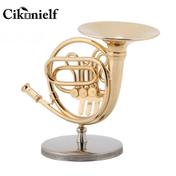

decorative objects & figurines cikonielf 4in miniature golden french horn with stand instrument model ornaments musical instruments