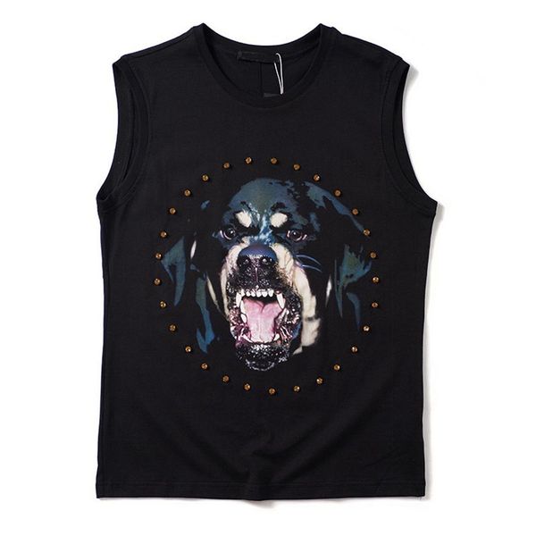 

famous designer men's tee sleeveless personalized vest hip-hop loose rhinestones starry dog head summer s-xxl size black, White;black