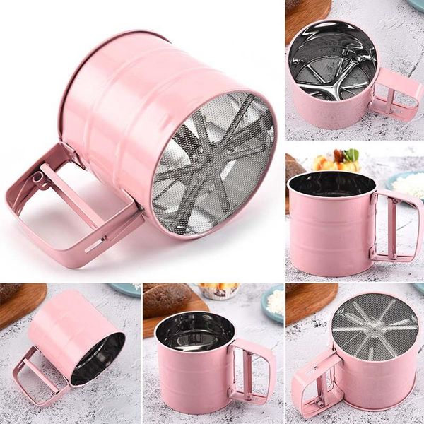 

stainless steel sieve cup powder flour baking tool icing sugar mesh colander crank sifter with measuring scale & pastry tools