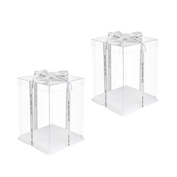 

2pc clear cake box carrier wedding birthday party gift packing boxes wrap