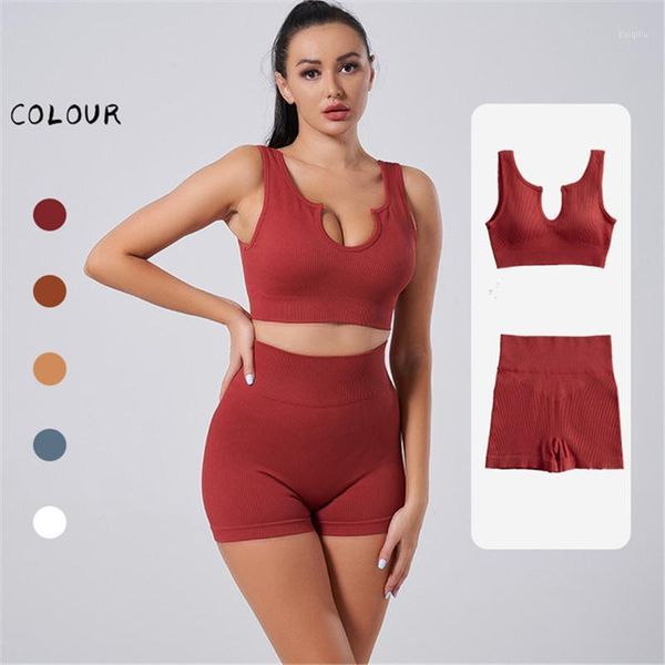 

yoga outfit 2 piece set workout clothes for women u shape crop push up bra gym clothing seamless fitness shorts suit