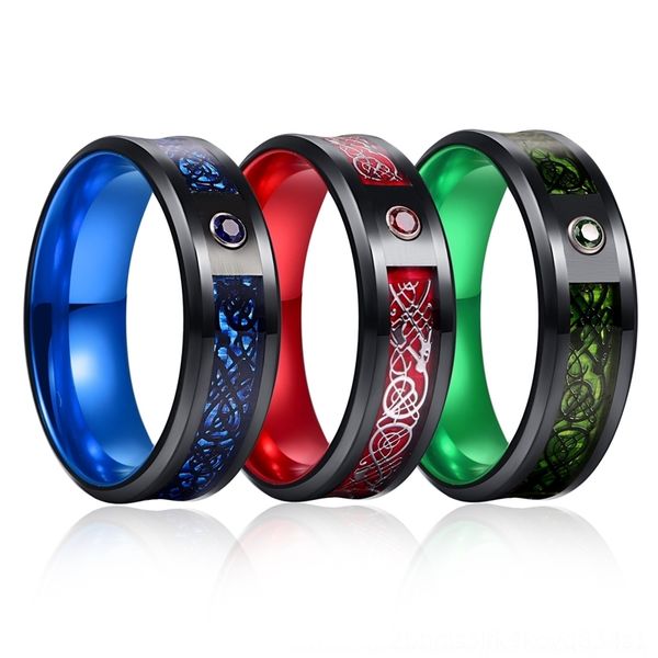 

Ki2E titanium band rings titanium ringred purple green two color dragon pattern dragon piece luminous tungn gold tungn steel stainless ste, Silver