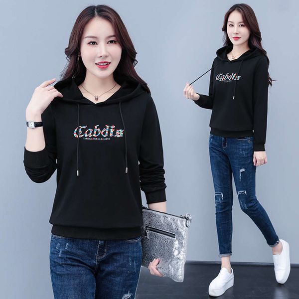 

autumn loose sweater women's spring and autumn black short long sleeve hooded casual coat version