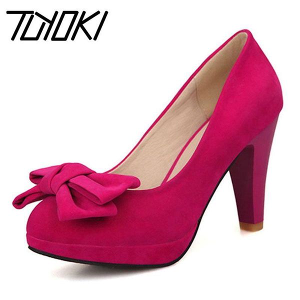 

dress shoes tuyoki size 32-43 4 colors office lady bowknot high heel women round toe bowtie spike pumps party club, Black