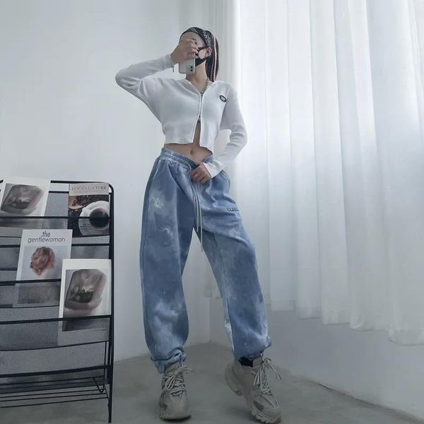 

women's pants & capris extra-large wide-leg loose and thin, straight beautiful harajuku tie-dye casual sports summer korean style, Black;white