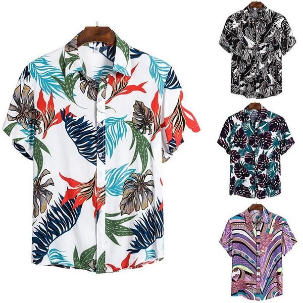 

men's casual shirts 2021 shirt mens summer floral print beach short sleeve luau holiday, White;black