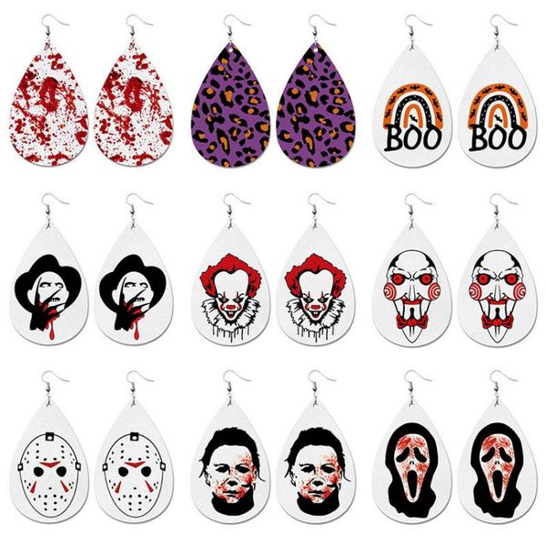 

dangle & chandelier 2021 est all saints' day evening motif movie character joker print leather earrings for women fashion halloween par, Silver
