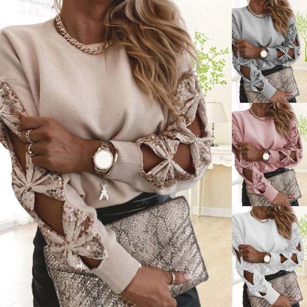 

women's sweaters sweater elegant solid color sequin knitted hollow out long sleeve pullover, White;black