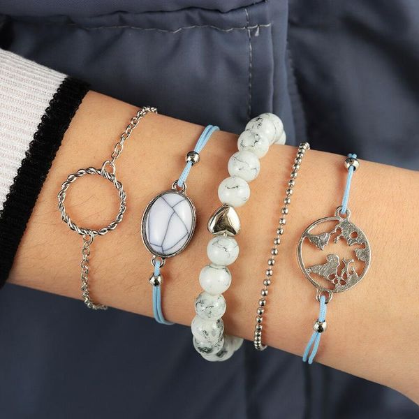 

charm bracelets 5pcs/set boho style hollow pendant cuff & bangles for women beads chain bracelet set jewelry gifts 2021, Golden;silver