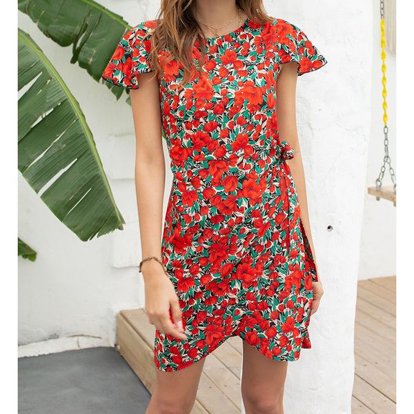 

europe and america cross border foreign trade womens clothing printed short-sleeved slim-fit sheath fashion dress, White;black