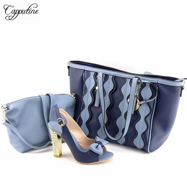 

dress shoes fashion blue 3pcs/set high heel sandal with big bag and purse sets for party jy2021-01 ,heel height 12cm, Black